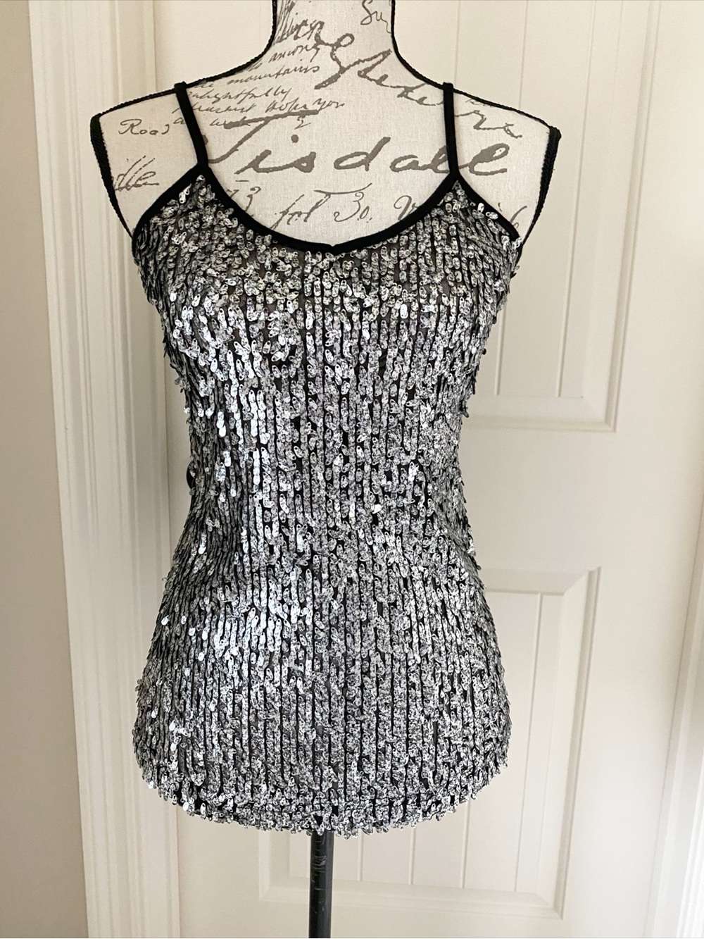 NWOT BKE Silver Sequin Adjustable Spaghetti Strap Tank Top